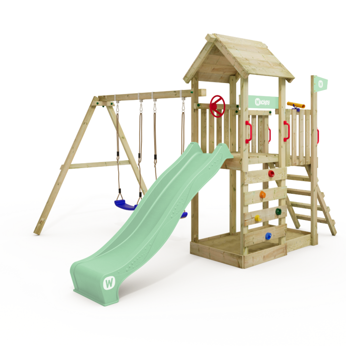Spielturm Wickey MultiFlyer mit Holzdach und Schaukelanbau main product photo